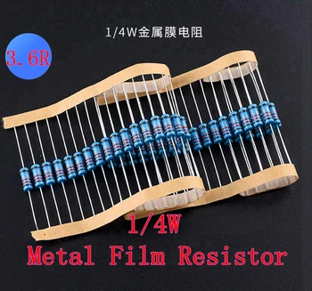 (100vnt) 3.6 R 3R6 ohm 1/4W Metalo Kino Rezistorius 3.6 R 3R6 ohm 0.25 W 1% ROHS