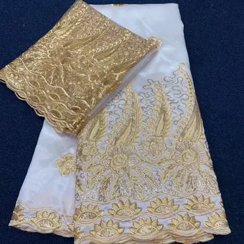 2023 NAUJŲ Karšto pardavimo Afrikos George Audinys, Aukštos kokybės Indijos Sari George pakavimo nustatyti marškinių balto aukso vestuvių suknelė 7yards