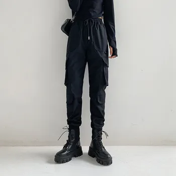 2023 Pavasario Krovinių Kelnės Moterims, juodos Moteriškos Kelnės Atsitiktinis Harajuku Tiesiai Pants Plus Size Jogger Kelnių Kišenės Streetwear