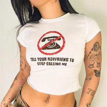 Atsitiktinis Seksuali Moteris Pasėlių Viršuje Atspausdintas T Shirts Y2k Viršuje 2023 Vasaros Y2K Drabužiai Moterims