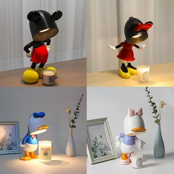 Disney Mickey Mouse ančiukas Donaldas Minnie Daisy figūrėlių, Žaislų, Naktį Šviesos Miegamojo Puošmena Stalo Lempa Animacinių filmų Lėlės Dovana