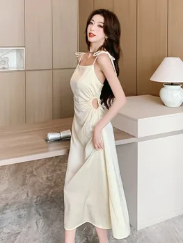 Elegantiškas Juosmens-Slmming Suknelė Moterims Tuščiaviduriai Iš Satino Atsitiktinis Slim Šalis Prancūzų Derliaus Suknelės Moteriška Vasaros Vestidos Drabužiai