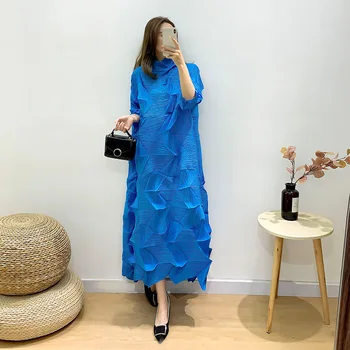 GGHK Miyake Aukštos kokybės Nepatogus Plisuotos Dizaino Aukštos Kaklo-line Suknelė Elegantiškas Prarasti Didelis Metrų Suknelė Naujus Modelius
