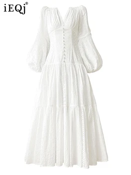 IEQJ prancūzų Siuvinėjimo Nėrinių Tuščiaviduriai Iš Dizaino Suknelės Moterims V-Kaklo, ilgomis Rankovėmis Elegantiškas Maxi Suknelė 2023 Naujų Rudens CP2011