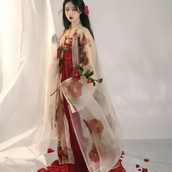 Kinijos Hanfu Suknelė Senovės Moterys Camellia palace išsiuvinėti spausdinti big rankovėmis suknelė, Kostiumas Hanfu Pilnas Komplektas