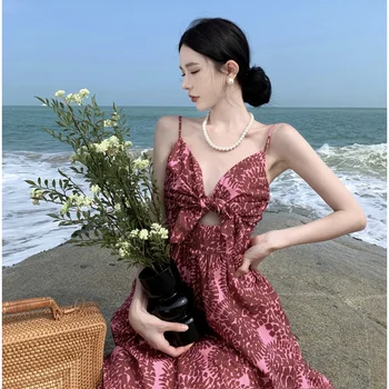 Naujas holiday stiliaus suknelė retro išspausdintas ilgas sijonas, diržas seksualus aukšto juosmens gėlių-line sijonas