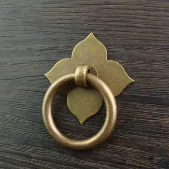 Naujas Kinijos keturių lapų dobilų traukite žiedas antikvariniai žiedas kabineto durų rankena kabinti žiedas baldų rankenėlės gryno vario durų žiedas