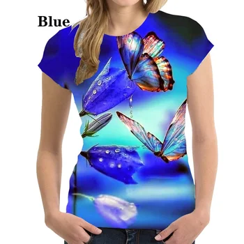Naujas mados vasaros moteriški marškinėliai 3D Drugelis Spausdinti Moterų Marškinėliai Trumpas Rankovėmis Minkštas Komfortas Viršuje Tees