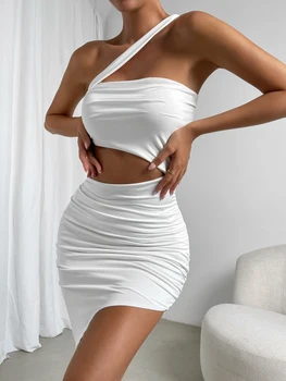 Rankovių Seksualus Baltas Mini Suknelė Moterims Tuščiaviduriai Iš Plisuotos Nereguliarus Šalies Bodycon Sijonas Panele Naktiniame Klube Dėvėti