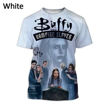Siaubo Serialas Buffy The Vampire Slayer 3D Spausdinimo vyriški Laisvalaikio Apvalios Kaklo Hip-hop Juokinga Negabaritinių trumparankoviai marškinėliai Topai