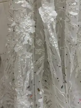 Sunkiųjų 3D Medžiagą prancūzų Nėrinių Audinys, 21H-72704 Išsiuvinėti Afrikos Kristalinis Deimantas su Blizgučiai ir Karoliukai Lady Suknelė Rodyti