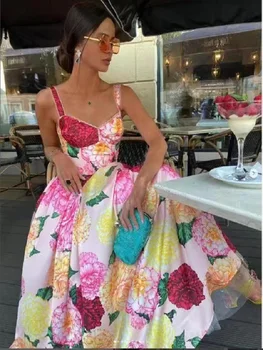 traf 2023 moteris ilgas sijonas grynos medvilnės 3D spausdinimo korsetas moterų petnešos suknelė y2k drabužius naujas mados sexy ilgas sijonas, liemenėlė