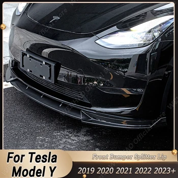 Už Tesla Model Y 2019-2023+ Gloss Black Automobilio Priekinio Buferio Lip Splitter Spoileris, Difuzorius Raštas Guard Kūno Rinkiniai Paieška
