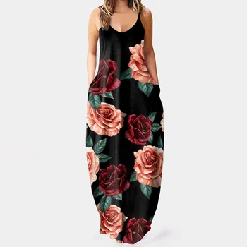 Vasaros Paplūdimio Suknelė Moterims Giliai V-kaklo, Rankovių Suknelė Maxi Moterų Aprangos Komplektus 2023 Plius Dydis Derliaus Gėlių Spausdinti Ilgos Suknelės