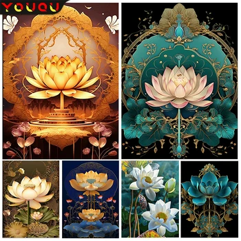 YOUQU Gėlių Diamond Tapybos Lotus Nuotrauką Buda 