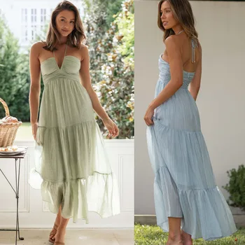 2023 Naujas Vasaros Moterų Suknelė Vientisa Spalva Off Peties Rankovių Backless V Kaklo Linijos, Elegantiškas Diržas Suknelės, Šaliai, Vestidos
